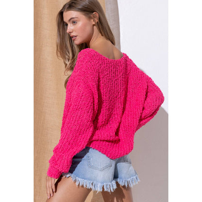 Sweet Generis - LOOSE POPCORN KNIT BOAT NECK PULLOVER