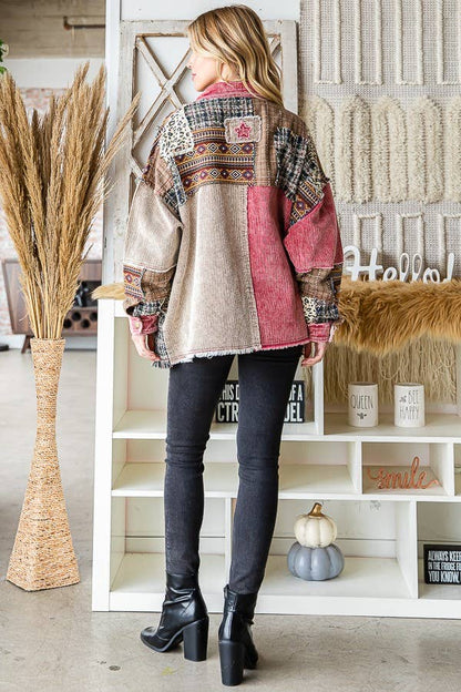 Oli&Hali - WASHED FABRIC BLOCKED JACKET - JJ0244: BERRY / S/M