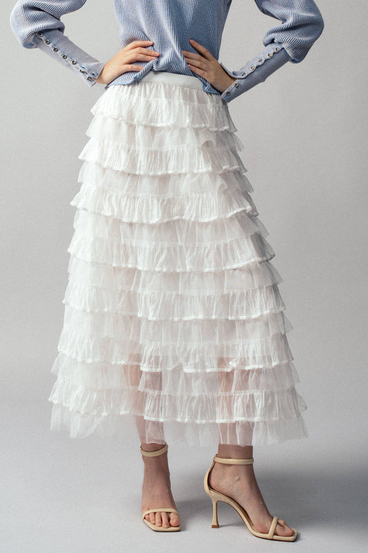 Urban Daizy - Clear Tulle Layered Ruffle Maxi Skirt