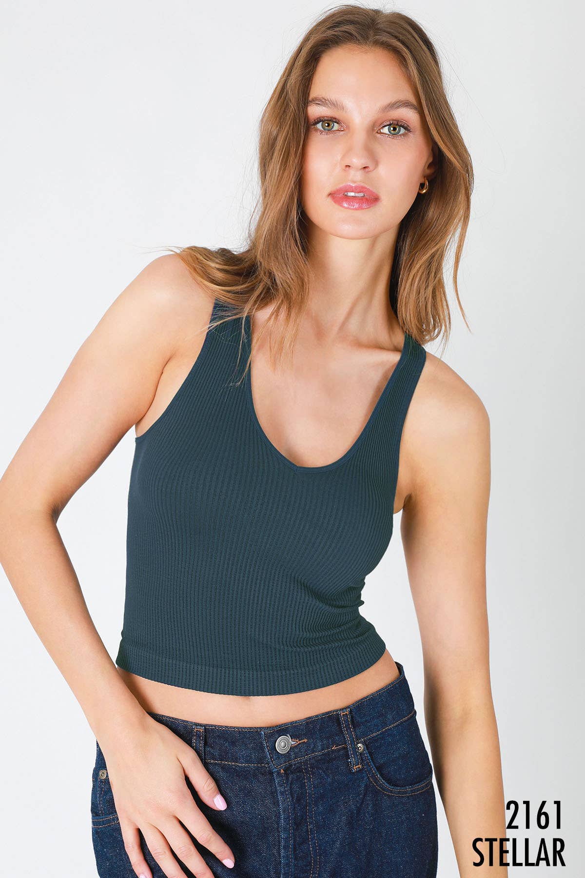 NIKIBIKI - NS7575 - V Neck Ribbed Crop Top: 2130 Pink Cosmos