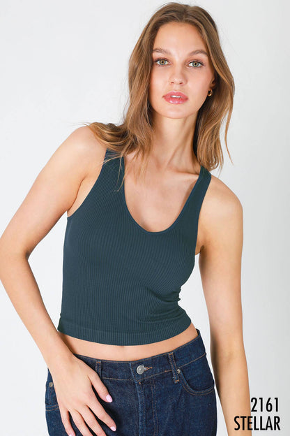NIKIBIKI - NS7575 - V Neck Ribbed Crop Top: 2130 Pink Cosmos