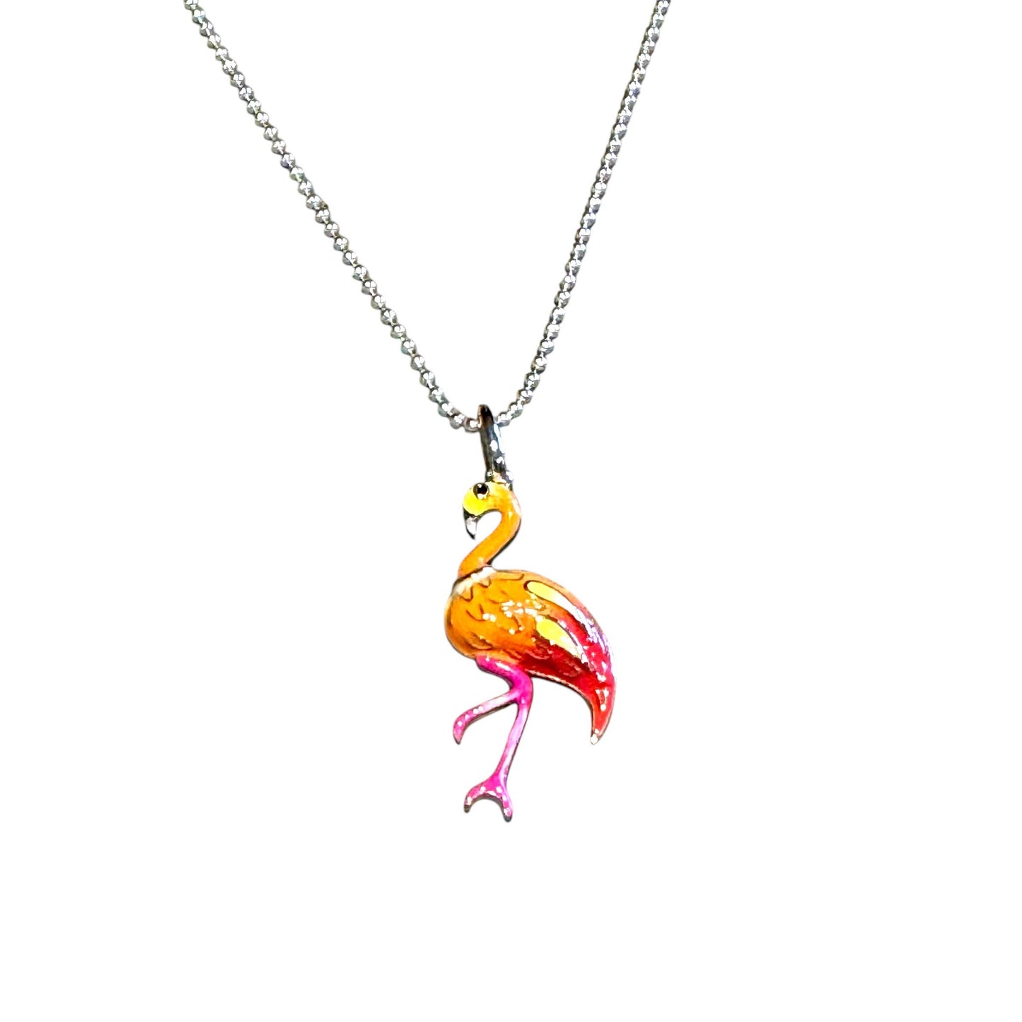 Jackie Gallagher Designs - Handmade Coastal Jewelry - Flamingo "Happy" Handpainted necklace, 18", .925