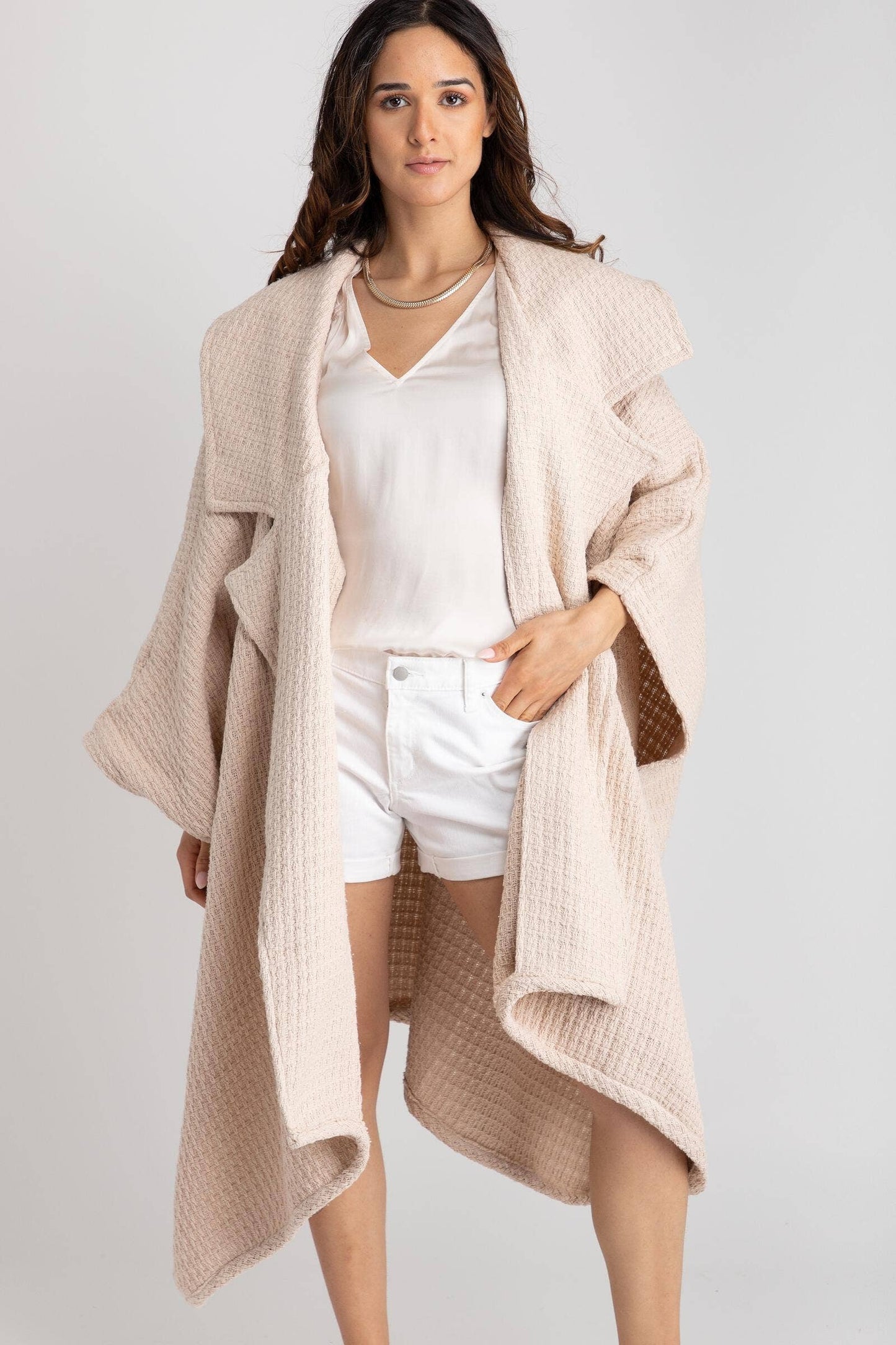 SAACHI - Comfy Oversized Waffle Knit Collared Jacket