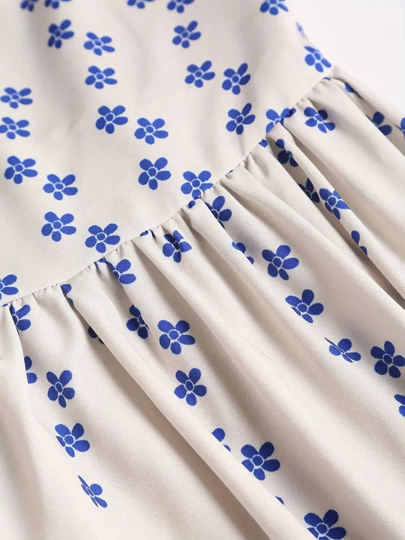 Rosa Clothing - Smocked mackerel print sundress seaside ocean strap dress