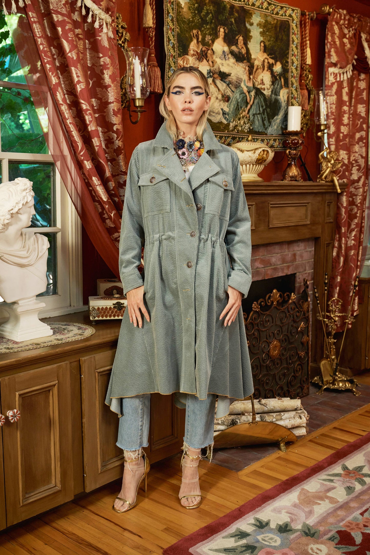 Aratta - Sweet November Corduroy Trench Coat: Slate / S