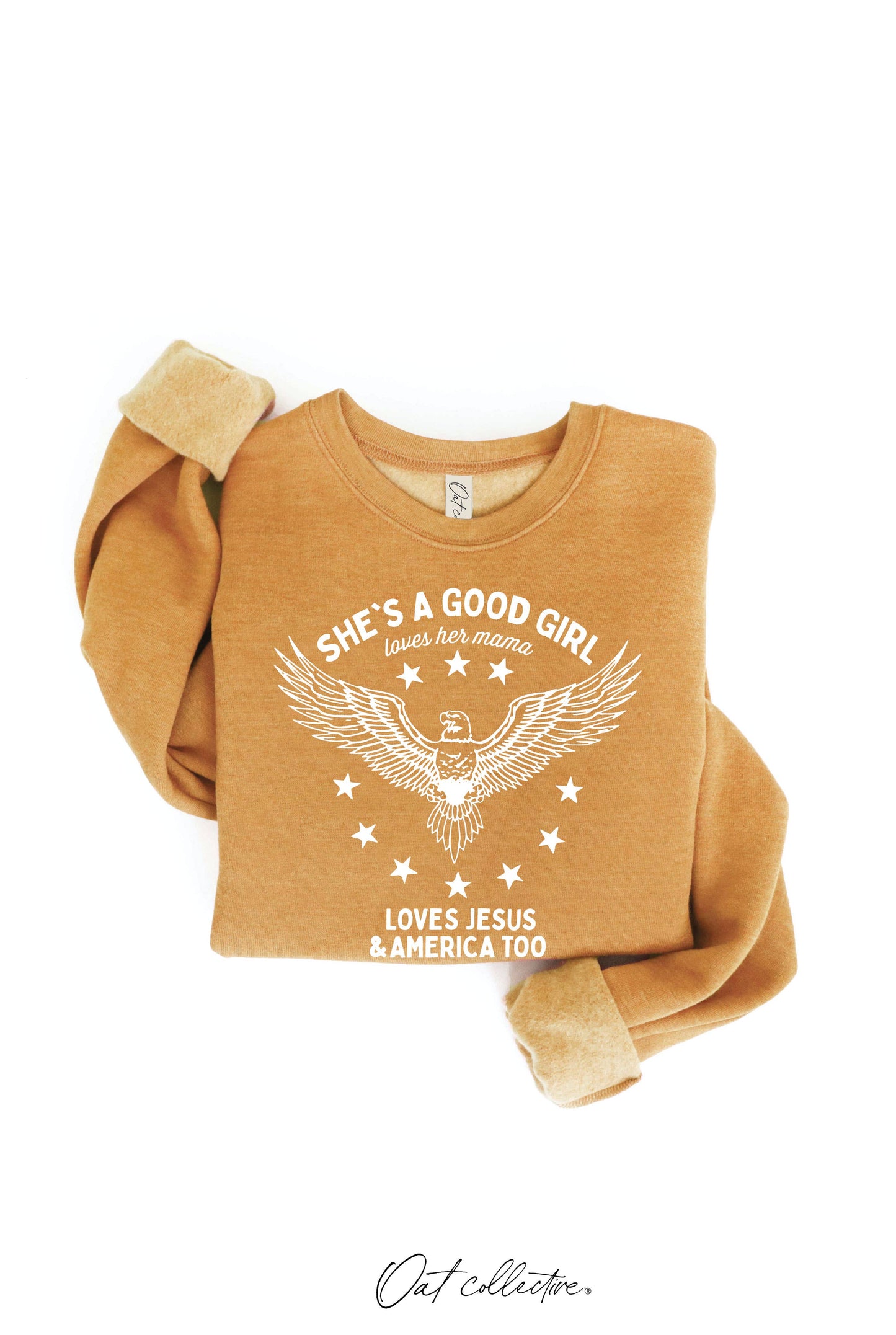 OAT COLLECTIVE - SHE'S A GOOD GIRL Graphic Sweatshirt - Pullover Style: DARK H. SAGE / L