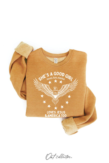OAT COLLECTIVE - SHE'S A GOOD GIRL Graphic Sweatshirt - Pullover Style: DARK H. SAGE / M