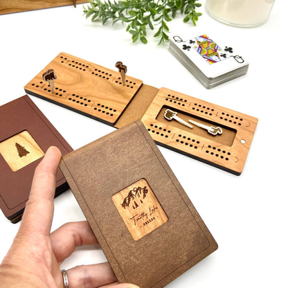Cast & Carve - Travel Cribbage Board - Custom Design with Unique Pegs: Check Customize Box Below to Share Details for your board / No Extra Engrave Inside Board