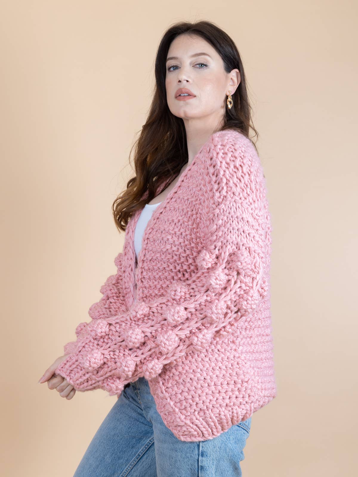 SAACHI - Bauble Sleeve Knit Cardigan Kimono: Pink