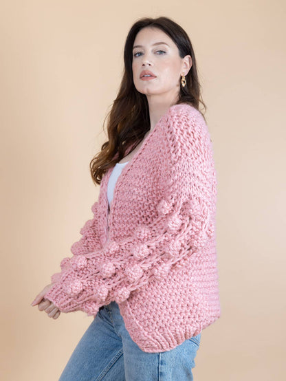 SAACHI - Bauble Sleeve Knit Cardigan Kimono: Pink