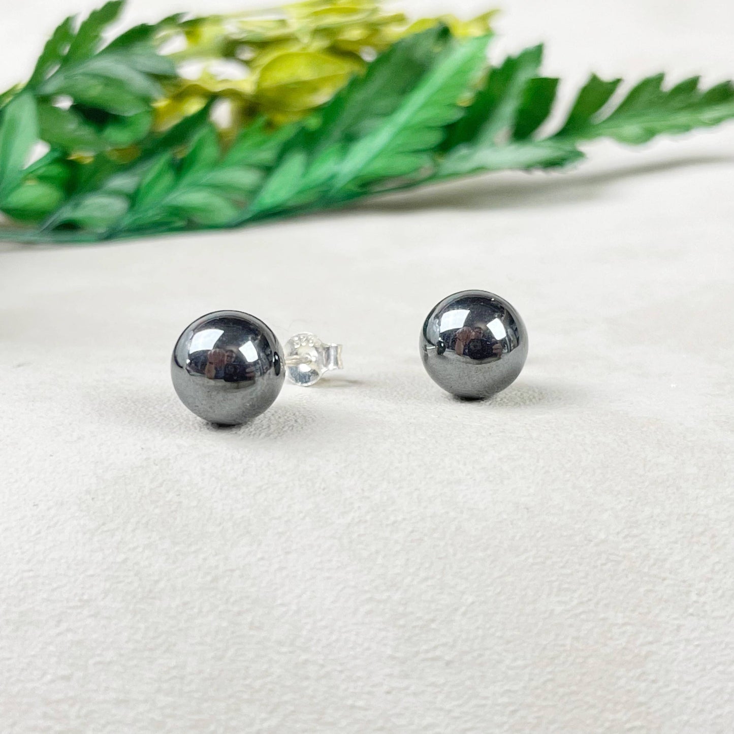 Ewelina Pas Jewelry - Silver 8mm Hematite Orb Stud Earrings