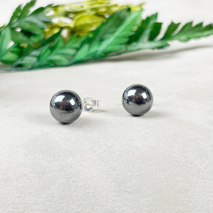 Ewelina Pas Jewelry - Silver 8mm Hematite Orb Stud Earrings