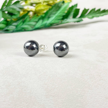 Ewelina Pas Jewelry - Silver 8mm Hematite Orb Stud Earrings
