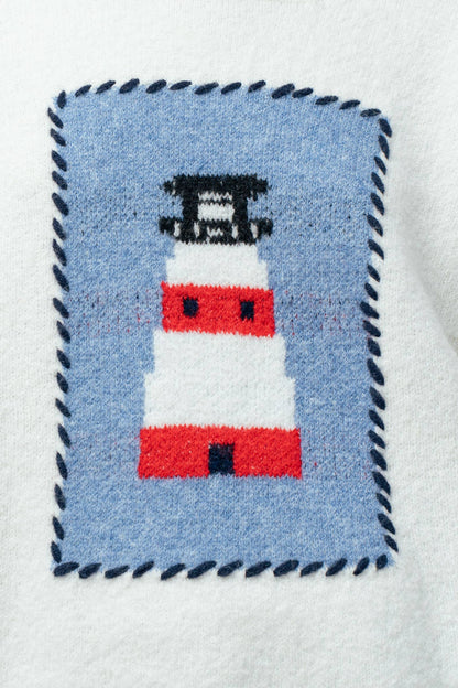 Whipstitch Trim Lighthouse Knit Sweater