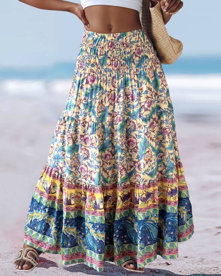 Rosa Clothing - Swing Style Bohemia Ethnic Floral maxi skirt