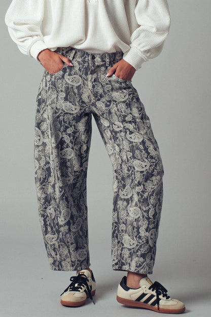 Paisley Print Cropped Wide Leg Pants
