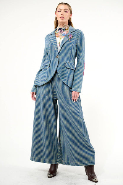 Aratta - Alaia Stripe Denim Blazer: Denim Stripe / L