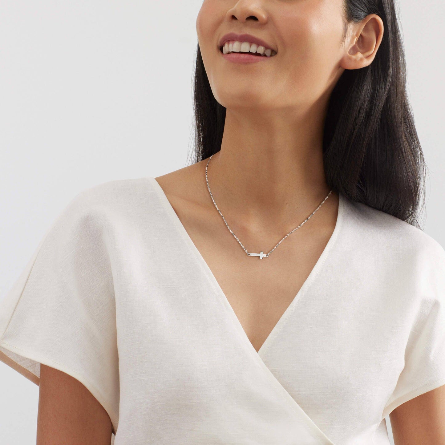 Silpada - Silpada 'Simplex Cross' Horizontal Cross Necklace in Sterlin: White