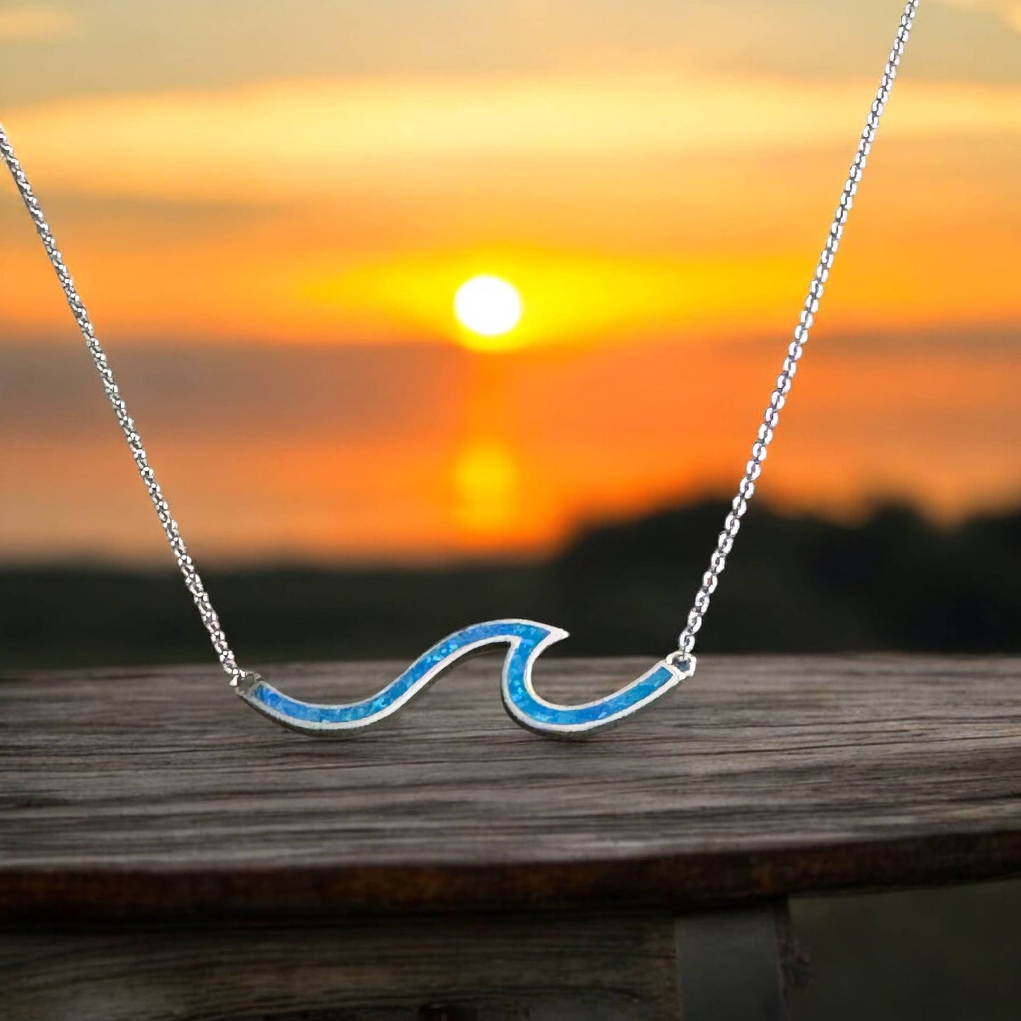 Jackie Gallagher Designs - Handmade Coastal Jewelry - Wave Necklace with lab opal, sterling silver