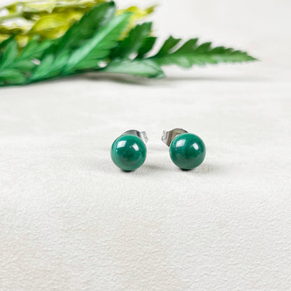 Ewelina Pas Jewelry - Silver 6mm Malachite Orb Stud Earrings