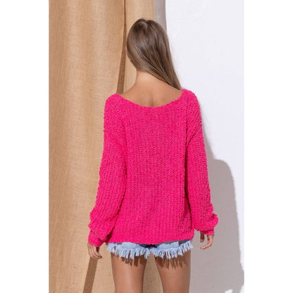 Sweet Generis - LOOSE POPCORN KNIT BOAT NECK PULLOVER