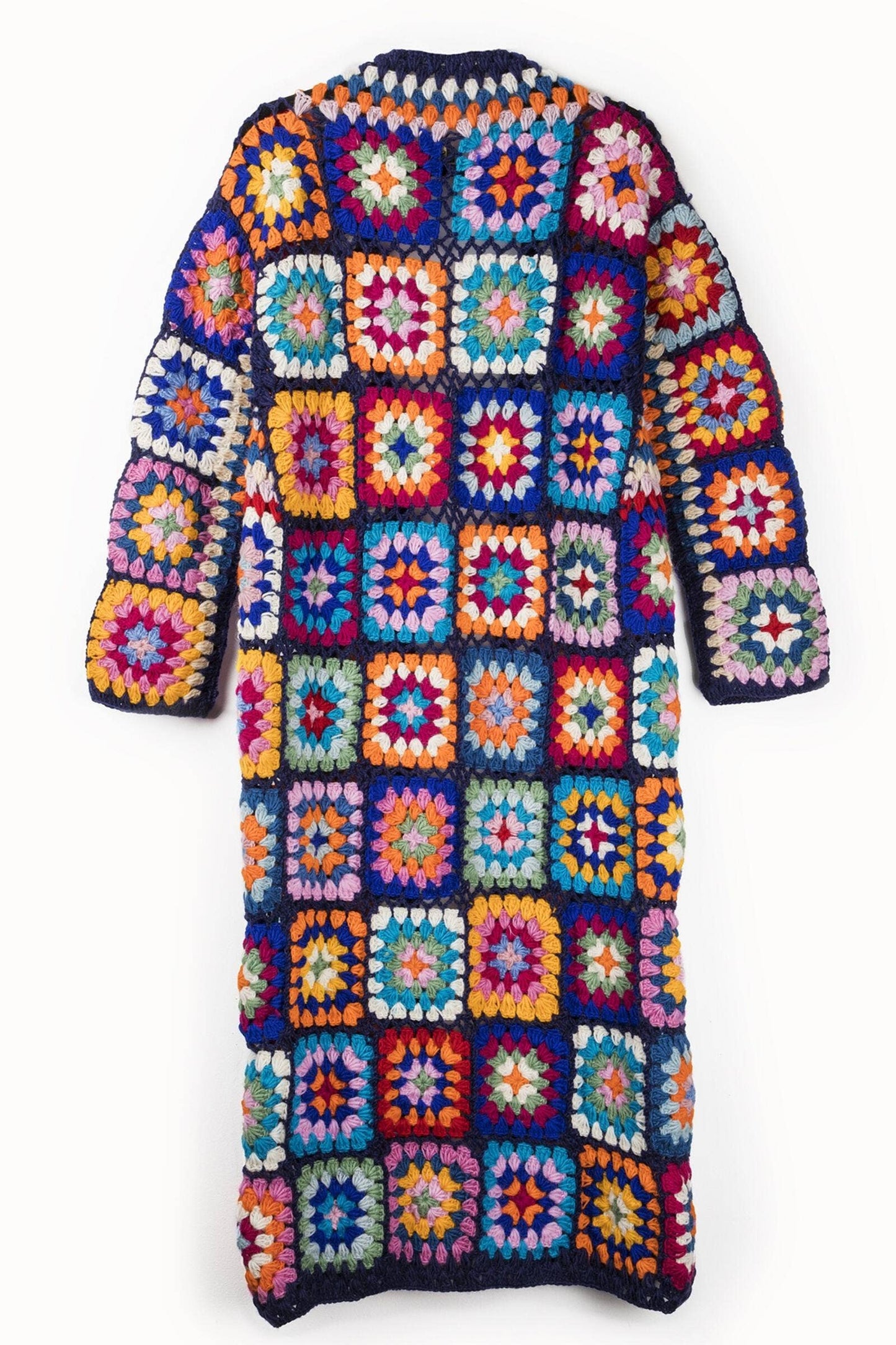 SAACHI - Woolen Granny Square Crochet Kimono: Brown