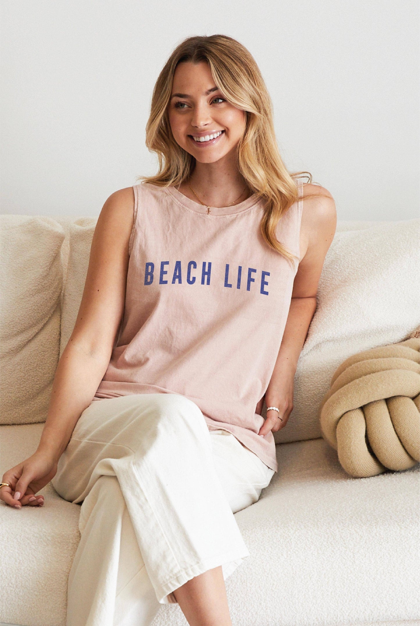 OAT COLLECTIVE - BEACH LIFE Mineral Graphic Tank Top: CREAM / LARGE