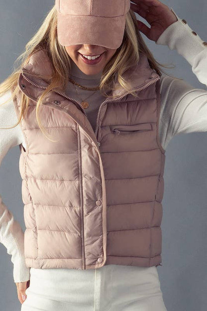 Urban Daizy - STRIPE QUILTED STAND COLLAR PADDED VEST JACKET : YELLOW STONE / S-2/M-2/L-2