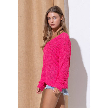 Sweet Generis - LOOSE POPCORN KNIT BOAT NECK PULLOVER
