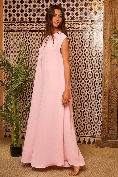 BUCKETLIST - R5120-1M -Button Up Wide Leg Solid Woven Waffle Jumpsuit: S-M-L (2-2-2) / BABY PINK