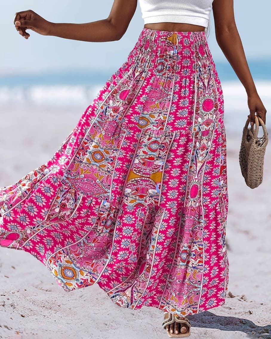 Rosa Clothing - Swing Style Bohemia Ethnic Floral maxi skirt
