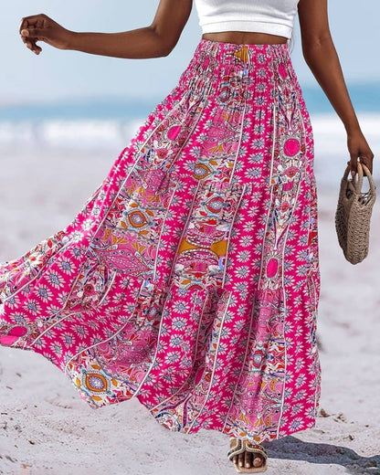Rosa Clothing - Swing Style Bohemia Ethnic Floral maxi skirt