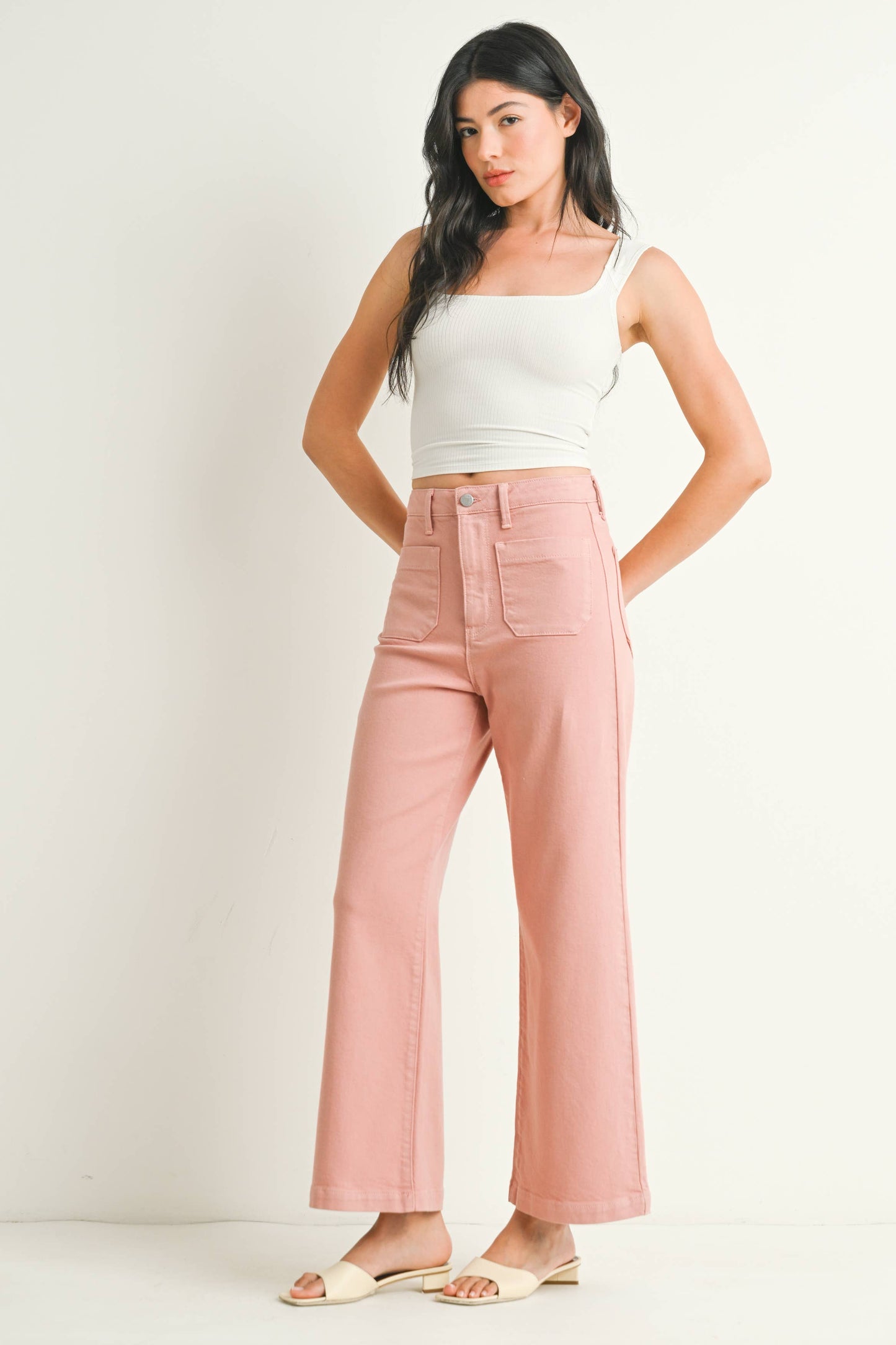 JUST BLACK DENIM - BP433J - DUSTY CORAL - Patch Pocket Wide Leg