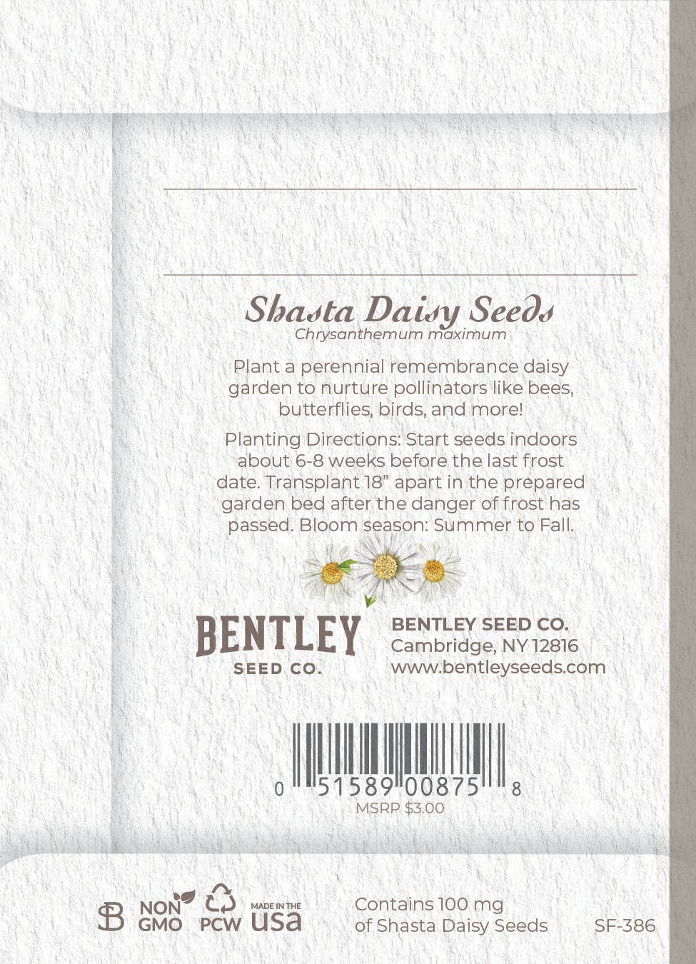 Bentley Seed Co. - With Deepest Sympathy - Shasta Daisy Seed Packets