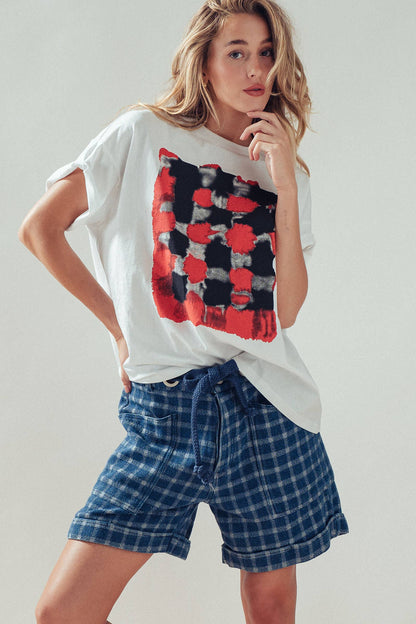 Urban Daizy - Plaid Cotton Blend Shorts Rope Drawstring