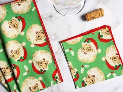 Dot and Army - Vintage Santa Cloth Napkins, set of four