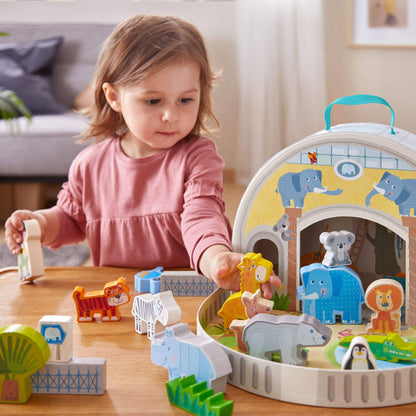 HABA USA - Play World at the Zoo - Interactive Wooden Animal Playset