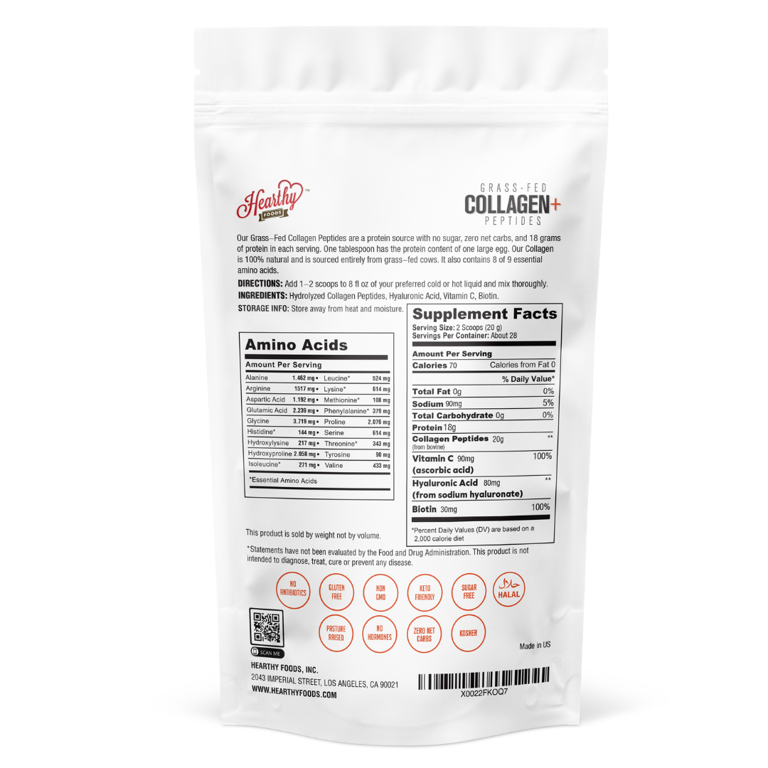 Hearthy Foods - Collagen+ with Hydrolyzed Collagen Powder - Biotin - Hyaluronic Acid & Vitamin C