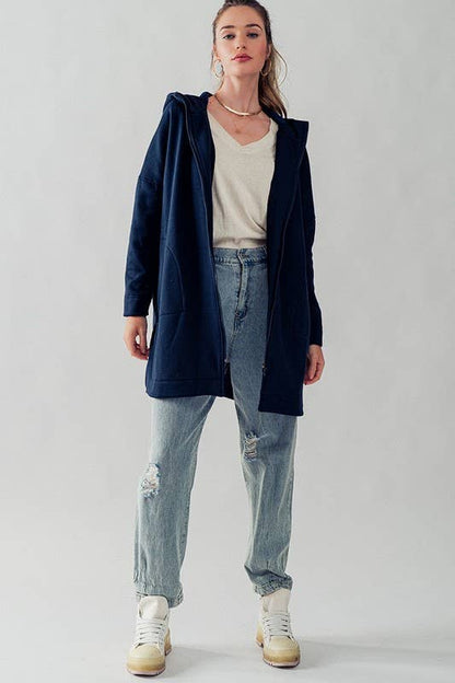Oversized Side-Slit Zip-Up Hoodie Jacket