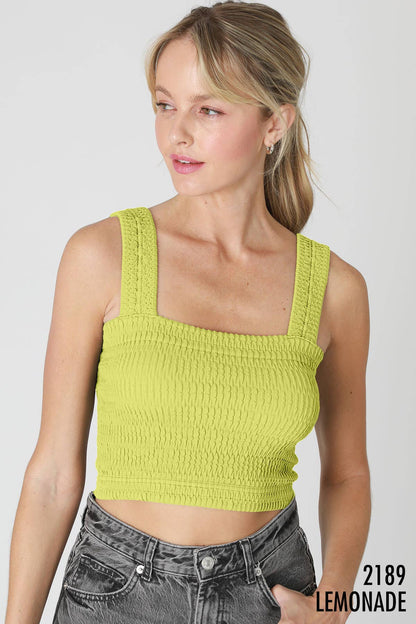 NIKIBIKI - NS8255 - Shirred Square Neck Crop Top: 6 Black