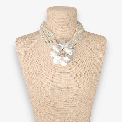 Bijoux Envie Statement Jewelry - Mother of Pearl Flower Necklace | Handmade Statement Jewelry
