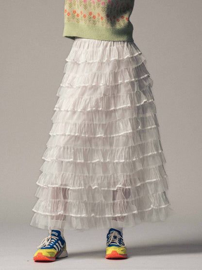Urban Daizy - Clear Tulle Layered Ruffle Maxi Skirt