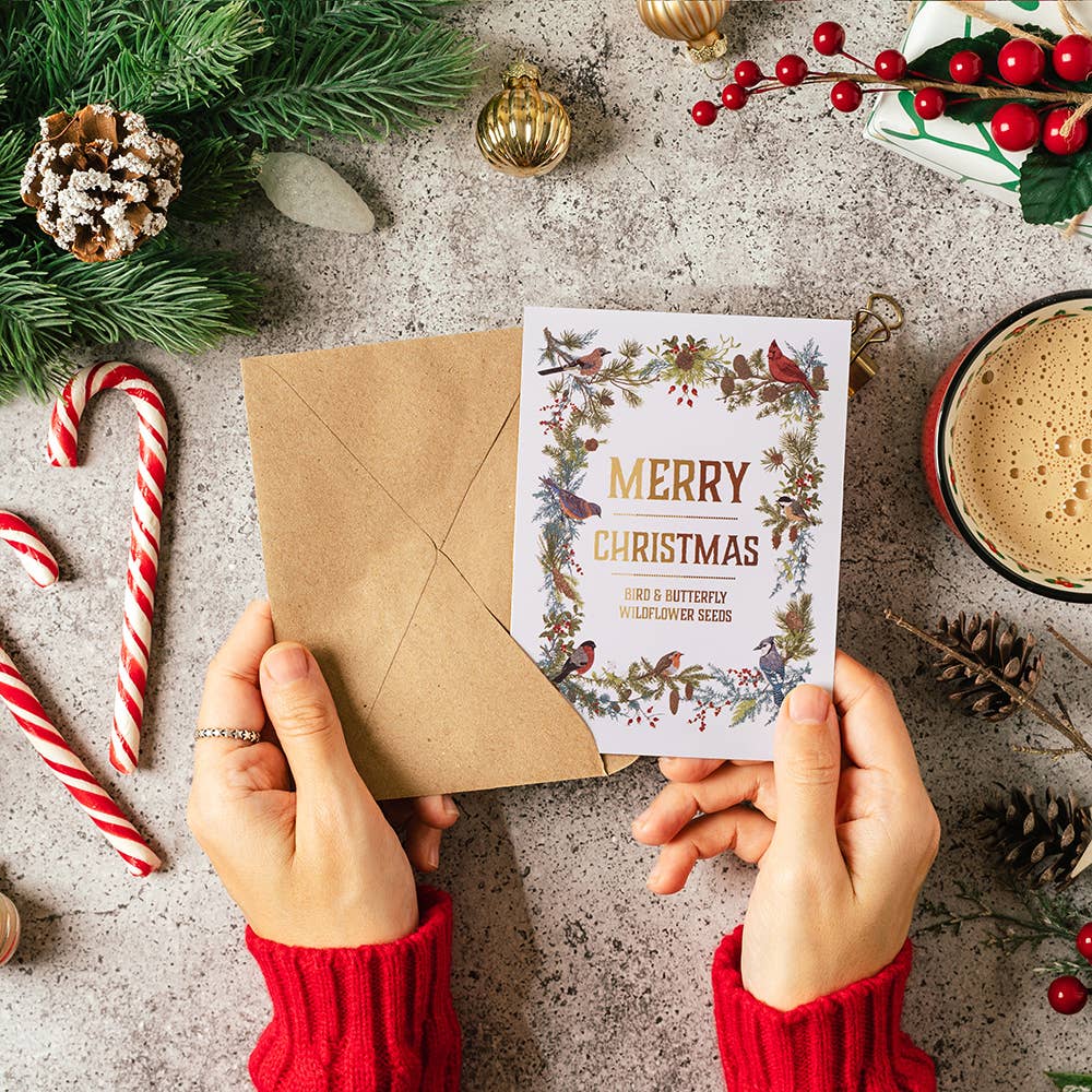 Bentley Seed Co. - Merry Christmas Wreath of Birds Gift Tag- Flower Seed Packet