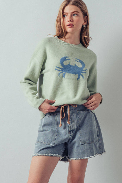 Urban Daizy - Crab Graphic Relaxed Knit Sweater