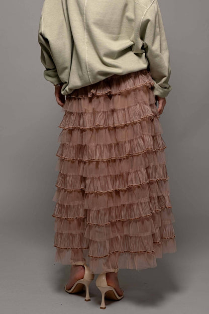 Urban Daizy - Clear Tulle Layered Ruffle Maxi Skirt