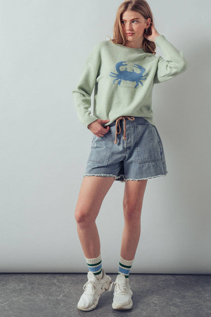 Urban Daizy - Crab Graphic Relaxed Knit Sweater