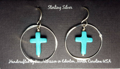 Ken’s handcrafted jewelry - Sterling Silver Earrings With Turquoise Cross
