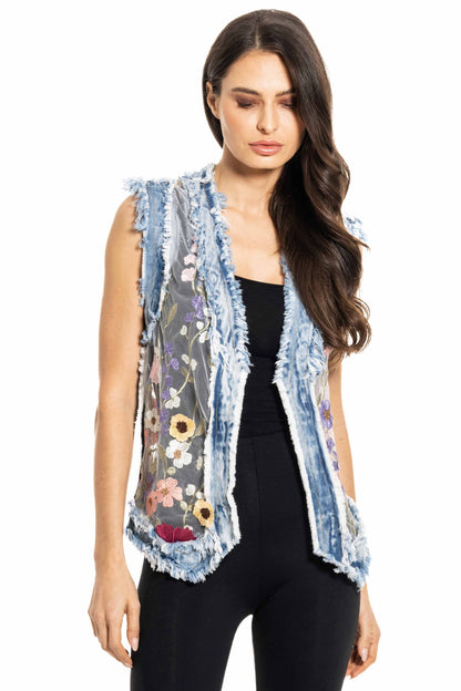 Denim Embroidered Vest - Adore - BA-48