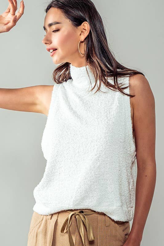 Urban Daizy - Plush Sweater Vest - Mock Neck: WHITE / S-2/M-2/L-2
