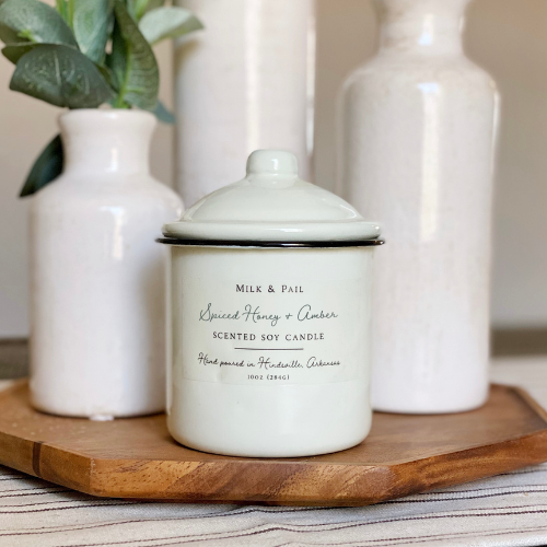 Milk & Pail - Spiced Honey & Amber Soy Candle - 10oz Enamelware Canister
